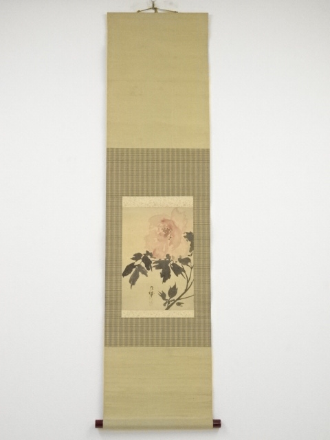 JAPANESE HANGING SCROLL / HAND PAINTED / PEONY / BY KYUHO NODA / 